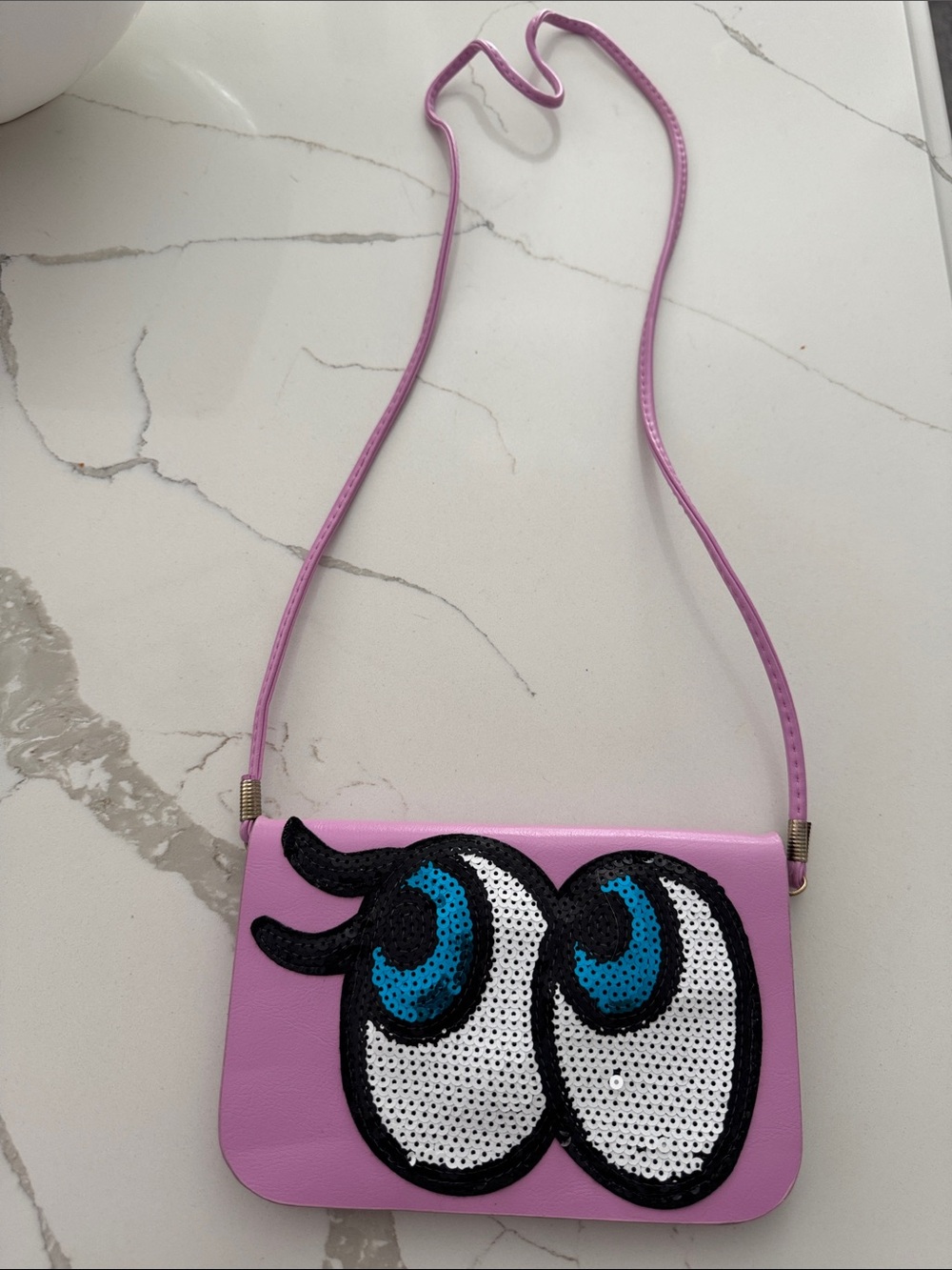 Kids Lilac Crossbody Bag with Sequin Eye Appliqué 8x5 - Picture 6 of 6